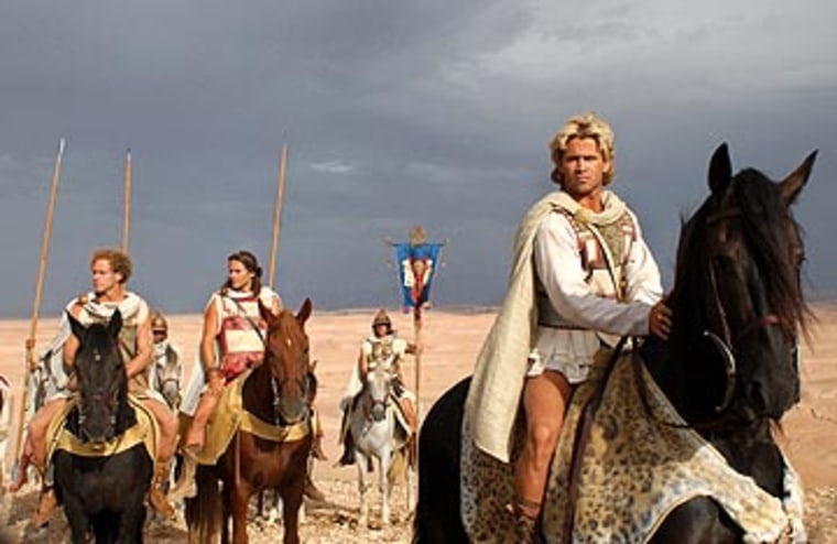 Photo: Jaap Buitendijk From left to right: Elliott Cowan (Ptolemy), Jared Leto (Hephaistion) and Colin Farrell (Alexander The Great) in Oliver Stone's as-yet-untitled film about Alexander the Great. Ptolemy and Hephaistion are close friends of Alexander's and two of his top generals. The film is scheduled for North American distribution in November 2004 by Warner Bros. Pictures. Photo by Jaap Buitendijk.